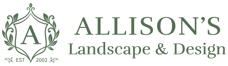 Logo for Allison's Landscape & Design with a decorative crest, letter "A," and "Est 2002" text.